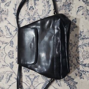 Freedom Of Animals Black Textuted Vegan Faux Leather Backpack Brass Hardware